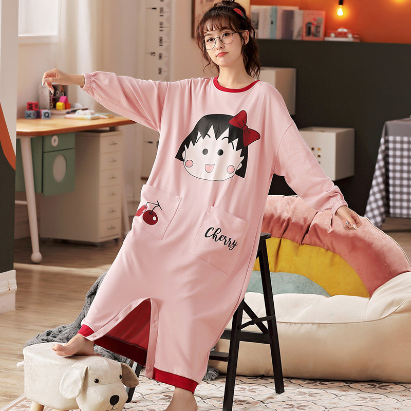 连体夏季纯棉长袖2021年新款睡裙 珊妤睡衣/家居服套装