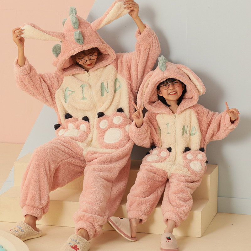 亲子母女童冬季珊瑚绒可爱造型睡衣 珊妤睡衣/家居服套装