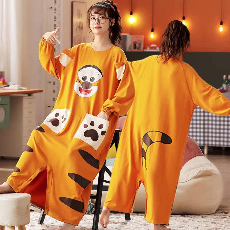 连体夏季纯棉长袖2021年新款睡裙 珊妤睡衣/家居服套装