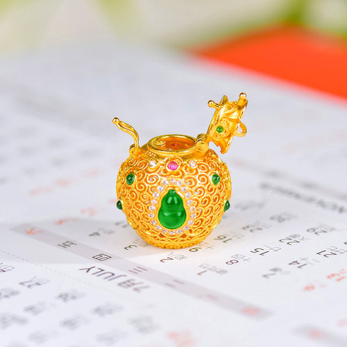 CECILIA珠宝翡翠葫芦S925银镀18K金福袋香囊吊坠国风新中式挂坠 - 图0