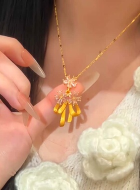 新中式蝴蝶结繁花吊坠流苏项链女