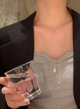 法式不规则巴洛克珍珠抽拉式项链