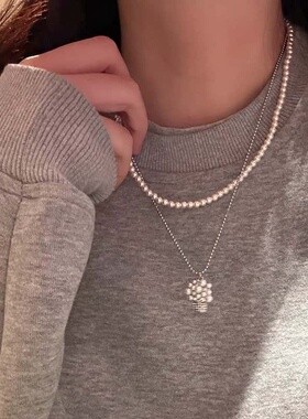 秋冬简约珍珠项链女双层叠戴