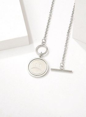 钛钢项链 潮流旋转笑脸嘻哈吊坠翻转表情文艺男女心情新款锁骨链