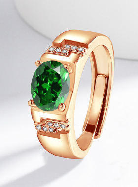 欧美跨境镀香槟真金璀璨超闪彩宝绅士男士感椭圆镶指