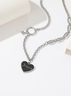 钛钢项链女韩国东大门时尚秋冬新款个性潮爱心字母项饰网红气质款