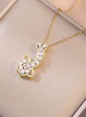 项链女网红复古风锁钛钢项链锆石小众新款设计感吊坠气质个性项链