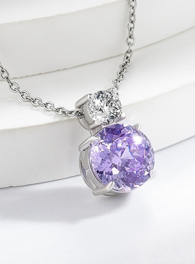 抖音热卖彩宝鸟巢切项链女镶嵌圆形高碳钻紫罗兰吊坠直播跨境代发