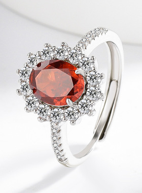 热卖彩宝冰花切鸽子蛋太阳花戒指镶嵌爆闪高碳钻指环直播