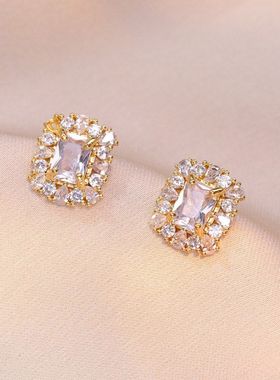 项链女小众设计感跨境锆石镀金饰品首饰套装方形项链戒指套装饰品