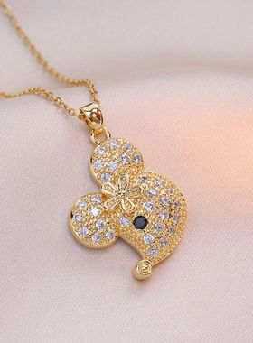 项链女跨境网红老鼠锆石小众时尚新款设计感吊坠气质钛钢项链