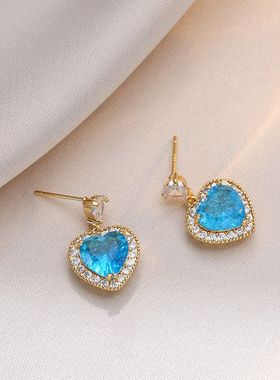 钛钢项链女爱心形吊坠心形耳钉爱心形戒子仿帕拉伊巴首饰心形套装