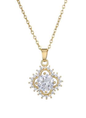 项链女网红四叶锆石花朵小众时尚新款设计感吊坠气质套装钛钢项链