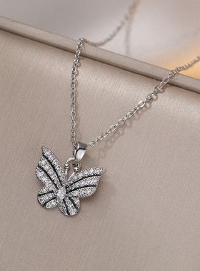 项链女网红小红薯闪钻蝴蝶锆石小众时尚新款设计感吊坠气质锁骨链