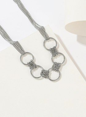 钛钢项链 韩版时尚情侣圈圈项链直播潮款个性嘻哈男女毛衣链配饰