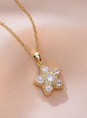 项链女日韩风网红五角星项链锆石小众新款设计感吊坠气质钛钢项链