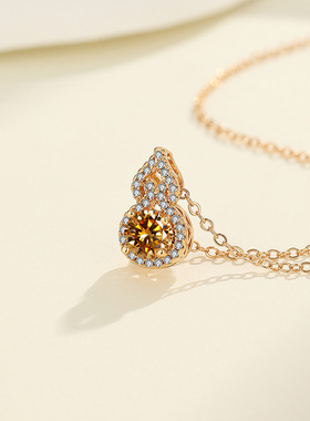 轻奢风新款时尚简约满钻葫芦吊坠香槟色项链微镶锆石锁骨链女饰品