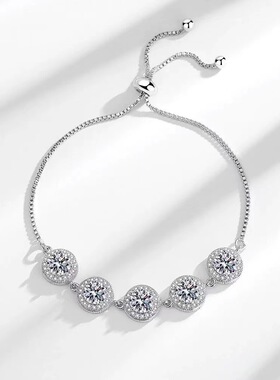 跨境直播爆款满钻公主圆包锆石手链女抽拉式小众时尚百搭手饰