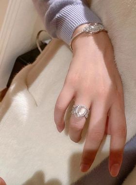 辉之翼珠宝 天然水沫玉戒指女925银种玉石8*10鸽子蛋中国时尚款