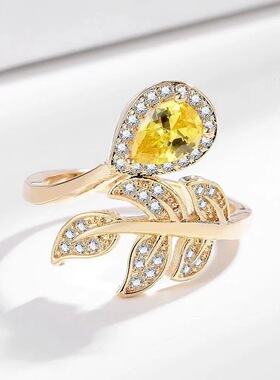 优喜饰轻奢首饰高级感锆石戒指女ins时尚超闪树叶排钻戒跨境戒指