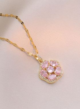 项链女 日韩风七彩锆石花朵小众新款设计感吊坠气质时尚钛钢项链