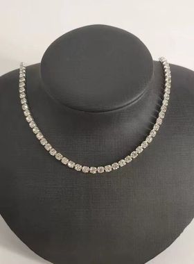 辉之翼珠宝 2023新款S925银高碳钻满钻项链仿真钻石4*4mm排钻链子