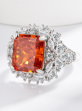 豪镶满钻彩宝冰花切方钻夸张戒指欧美跨境时尚奢华爆闪高碳钻饰品