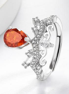 欧美跨境镀白k璀璨超闪冰花切梨形皇冠满钻感女镶指