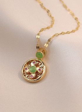 项链女猫眼石风车锆石转运天然清新自然小众设计感吊坠钛钢锁骨链