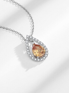 日韩新款时尚简约满钻吊坠香槟锆石女士项链水滴型锁骨链饰品批发