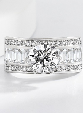 男女情侣两克拉锆石超闪满钻戒指