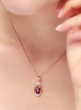 女镀18K清新简约镶嵌红宝石项链