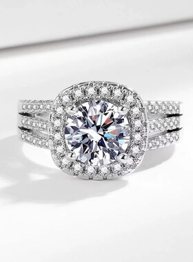 网红直播热销豪华两克拉镶嵌方包锆石戒指女轻奢风个性指环食指戒