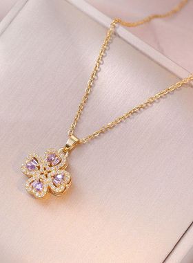 项链女 跨境紫色爱心锆石时尚跨境旋转耳环桃心戒指手链套装项链