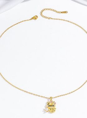 项链女欧美网红跨境新款蝴蝶结kt猫咪气质锆石满钻项链可爱锁骨链