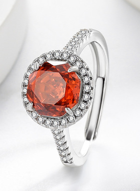 欧美跨境镀白k璀璨超闪冰花切三克拉圆包感女式镶指