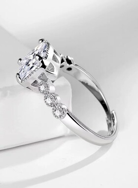 欧美跨境新款亚马逊锆石活口女个性奢华满钻方糖戒指婚庆直播