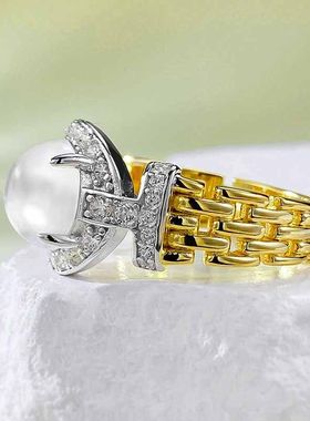 辉之翼珠宝 直播新款S925银镀金8.0mm天然水沫玉温柔冰蛋高冰戒指