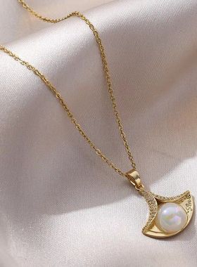 项链女珍珠裙子配饰饰品小众夏设计感银杏叶贝壳吊坠首饰锁骨链女