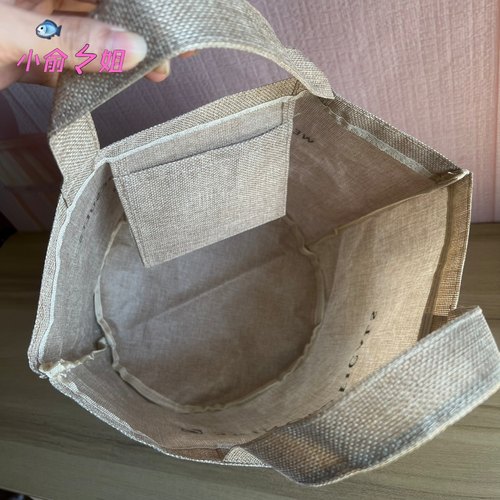 新款 修丽可棕色厚实亚麻水桶手拎化妆包菜篮子收纳整理 - 图2