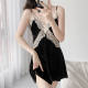 Sexy nighttime women's spring and autumn 2023 new gold velvet pajamas autumn and winter tie chest pads V -neck suspender skirt