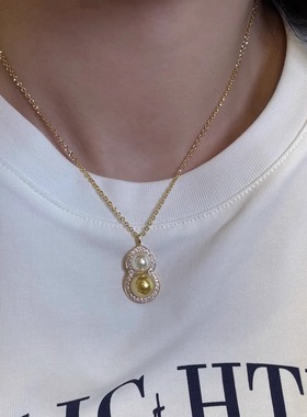 澳白茶金珍珠葫芦吊坠项链s925银