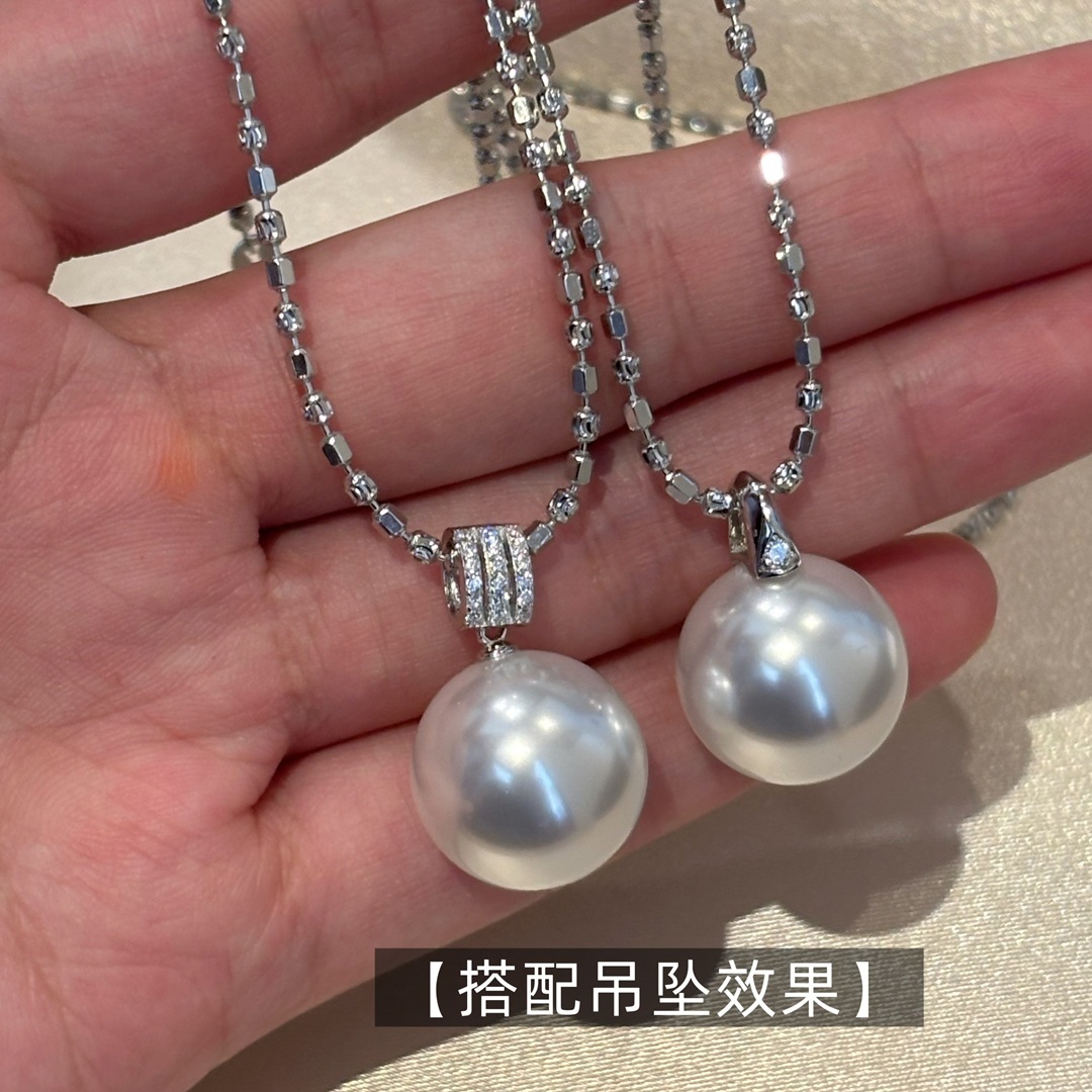 意大利进口工艺纯银镀白金极光钻石链高级感翡翠玉石珍珠吊坠项链 - 图1