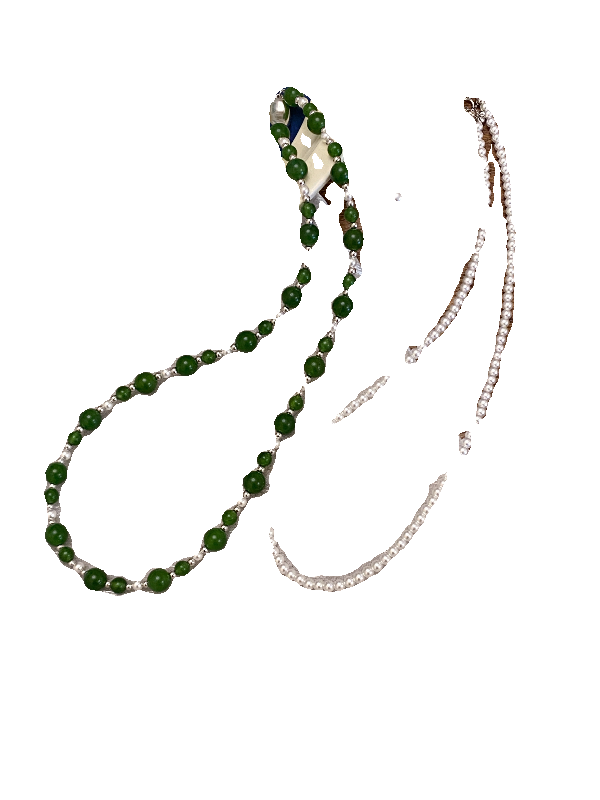 高级感新中式s925纯银显白菠菜绿玉髓项链轻奢小众气质珍珠锁骨链 - 图3