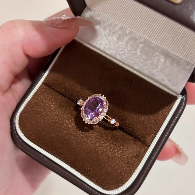 Natural Amethyst Radiant S925 Sterling Silver Ring Women