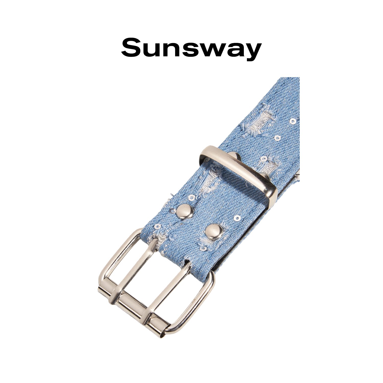SUNSWAY原创做旧蓝色牛仔布腰带男女星星铆钉y2k破碎小众潮皮带
