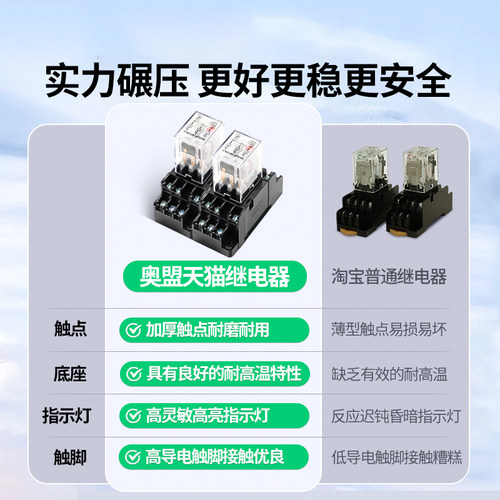小型中间继电器24V交流220V12V带灯HH52P/53P/54P带底座14脚MY2NJ - 图1
