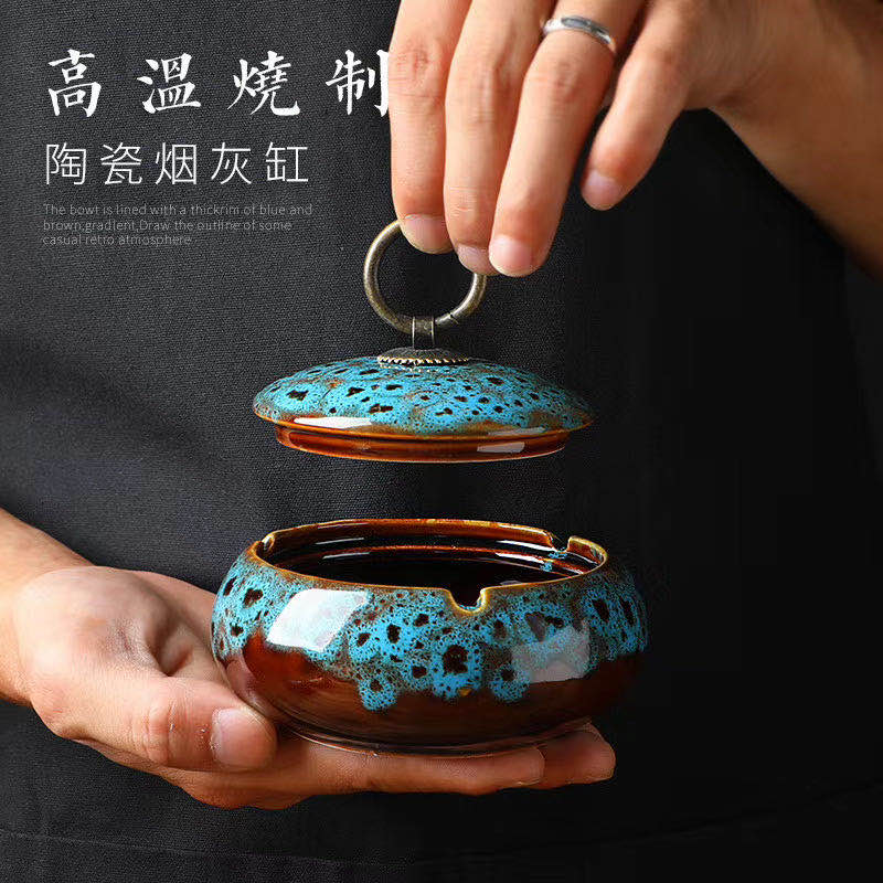 创意个性家用客厅新中式陶瓷窑变烟灰缸办公室茶台茶桌摆件防灰飞 - 图3