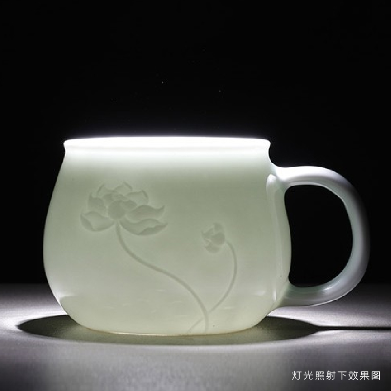 昌南陶瓷带过滤带盖大容量影青瓷器茶具礼品玲珑杯家用办公泡茶杯
