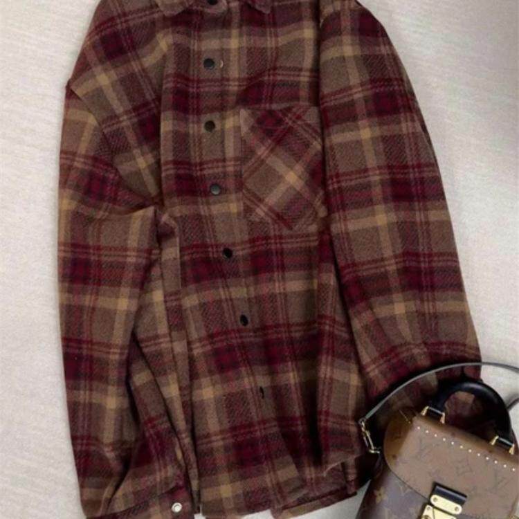 高级感磨毛格子衬衫加厚外套女2025秋新款超好看休闲欧货衬衣上衣